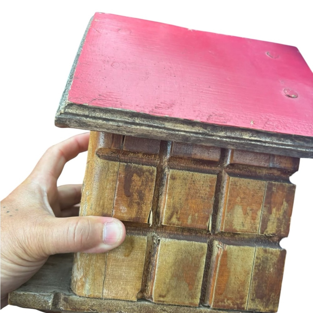 Rustic Wooden Birdhouse with Red Roof